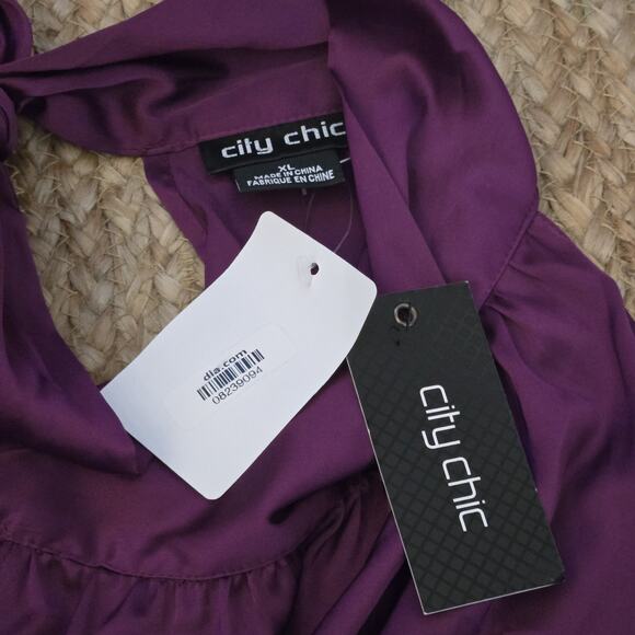 NEW CITY CHIC TOP SEXY SHINE Magenta Purple Open Shoulder Blouse Size‎ XL - Picture 3 of 5